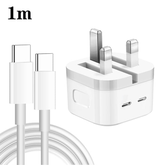 PD 35W Dual USB-C / Type-C Ports Charger with 1m Type-C to Type-C Data Cable, UK Plug - USB Charger by buy2fix | Online Shopping UK | buy2fix
