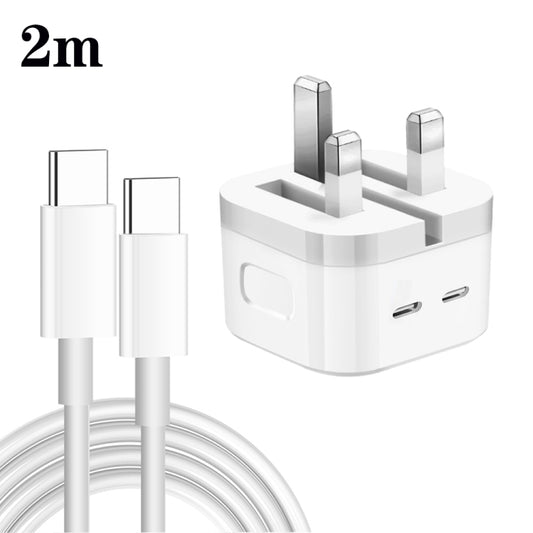 PD 35W Dual USB-C / Type-C Ports Charger with 2m Type-C to Type-C Data Cable, UK Plug - USB Charger by buy2fix | Online Shopping UK | buy2fix