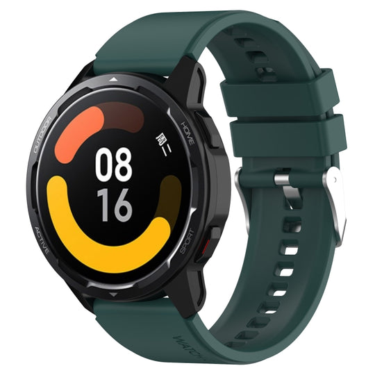 Protruding Head Silicone Strap Silver Buckle For Samsung Galaxy Watch Active2 40mm/44mm 20mm(Dark Green)