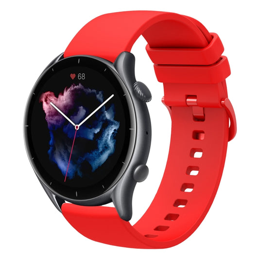 For Amazfit 3 22mm Solid Color Soft Silicone Watch Band(Red) - Watch Bands by buy2fix | Online Shopping UK | buy2fix
