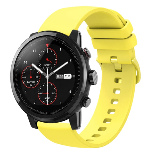 For Amazfit 2 Stratos 22mm Solid Color Soft Silicone Watch Band(Yellow)