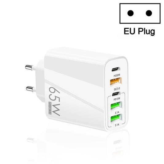 65W Dual PD Type-C + 3 x USB Multi Port Charger for Phone and Tablet PC, EU Plug(White) - USB Charger by buy2fix | Online Shopping UK | buy2fix