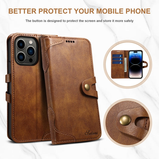 Suteni Calf Texture Buckle Wallet Leather Phone Case For iPhone 14 Pro(Brown) - iPhone 14 Pro Cases by Suteni | Online Shopping UK | buy2fix