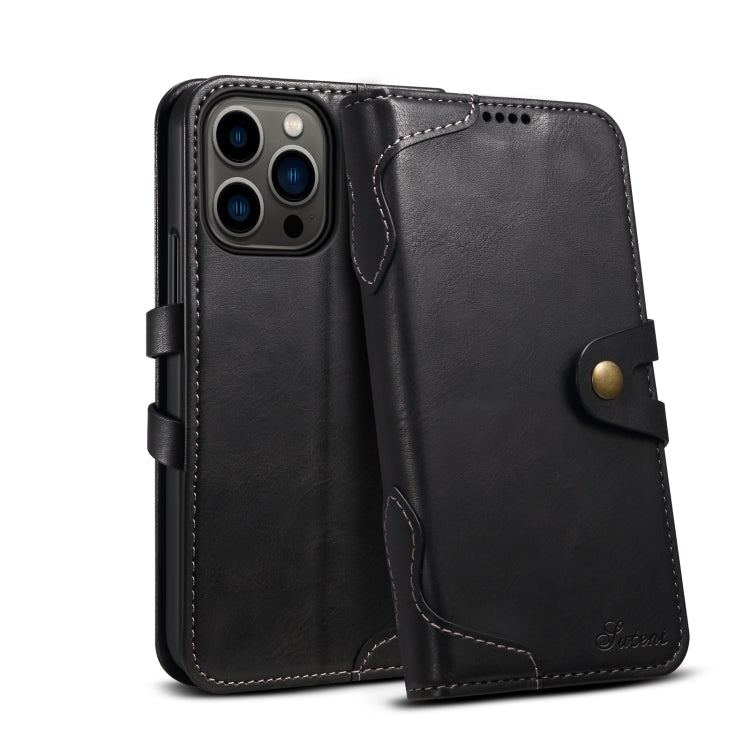 Suteni Calf Texture Buckle Wallet Leather Phone Case For iPhone 14 Pro Max(Black) - iPhone 14 Pro Max Cases by Suteni | Online Shopping UK | buy2fix