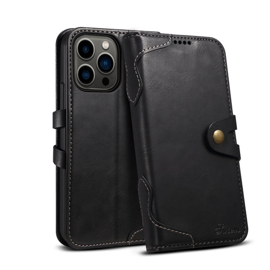 Suteni Calf Texture Buckle Wallet Leather Phone Case For iPhone 14 Pro Max(Black) - iPhone 14 Pro Max Cases by Suteni | Online Shopping UK | buy2fix