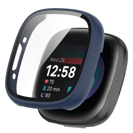 For  Fitbit Sense 2 PC+ Toughened Film Integrated Protective Case(Midnight Blue)