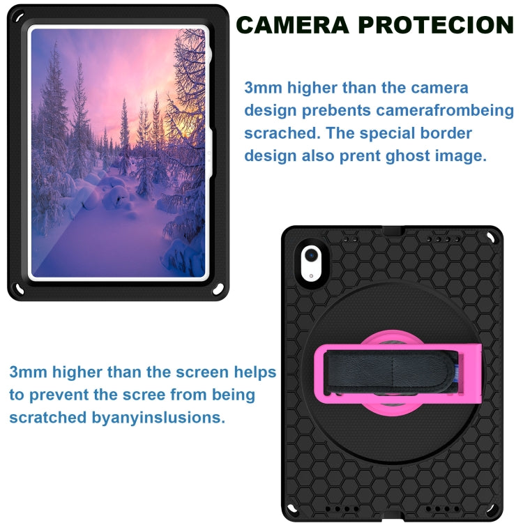 For iPad 2025 / 2022 360 Rotation Stand EVA Hard PC Tablet Case with Strap(Black+Rose) - iPad 2025 / 2022 Cases by buy2fix | Online Shopping UK | buy2fix