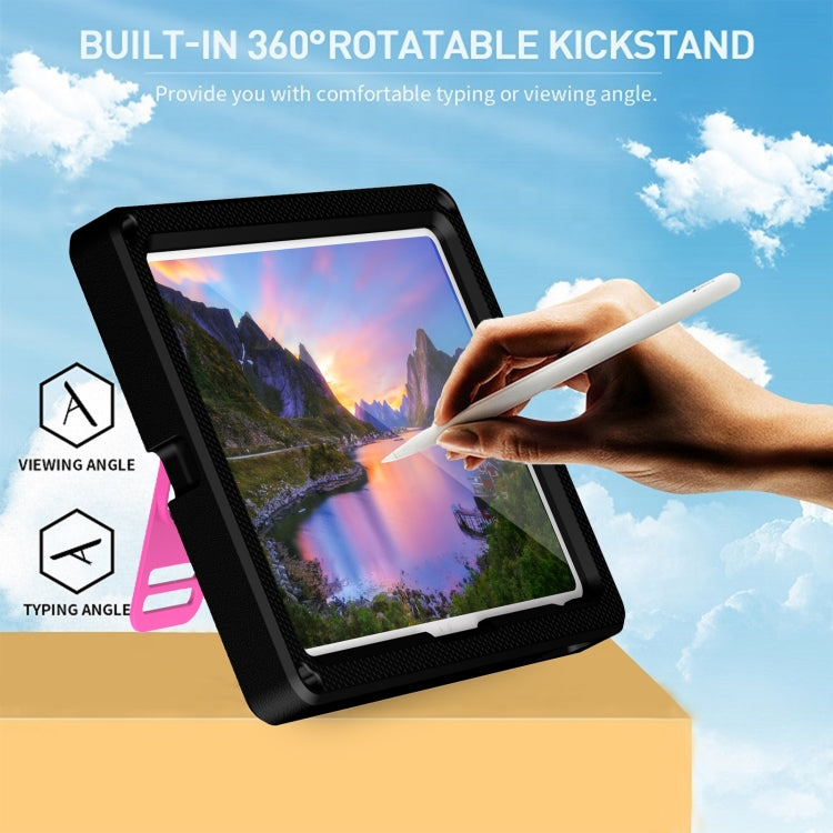 For iPad 2025 / 2022 360 Rotation Stand EVA Hard PC Tablet Case with Strap(Black+Rose) - iPad 2025 / 2022 Cases by buy2fix | Online Shopping UK | buy2fix