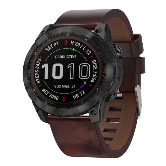 For Garmin Fenix 7X 26mm Leather Steel Buckle Watch Band(Brown) - Watch Bands by buy2fix | Online Shopping UK | buy2fix