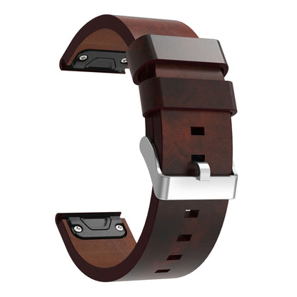 For Garmin Fenix 6X Pro 26mm Leather Steel Buckle Watch Band(Brown) by buy2fix