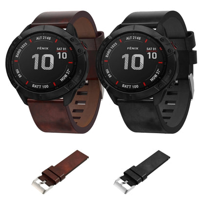 For Garmin Fenix 6X Sapphire 26mm Leather Steel Buckle Watch Band(Brown) - Watch Bands by buy2fix | Online Shopping UK | buy2fix