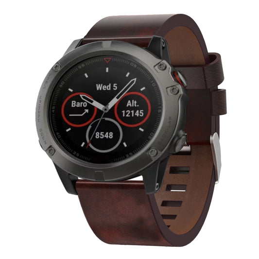 For Garmin Fenix 5X Sapphire 26mm Leather Steel Buckle Watch Band(Brown) - Watch Bands by buy2fix | Online Shopping UK | buy2fix