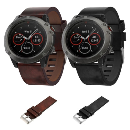 For Garmin Fenix 5X Sapphire 26mm Leather Steel Buckle Watch Band(Brown) by buy2fix