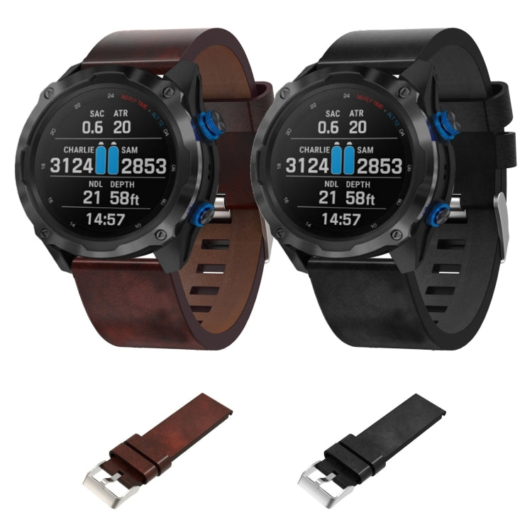 For Garmin Descent MK 2i 26mm Leather Steel Buckle Watch Band(Brown) by buy2fix