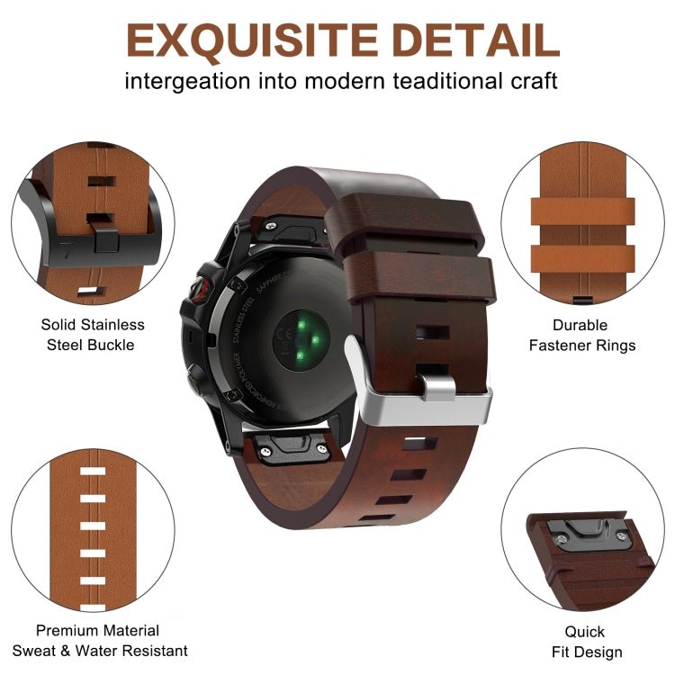 For Garmin Descent MK 2i 26mm Leather Steel Buckle Watch Band(Brown) by buy2fix