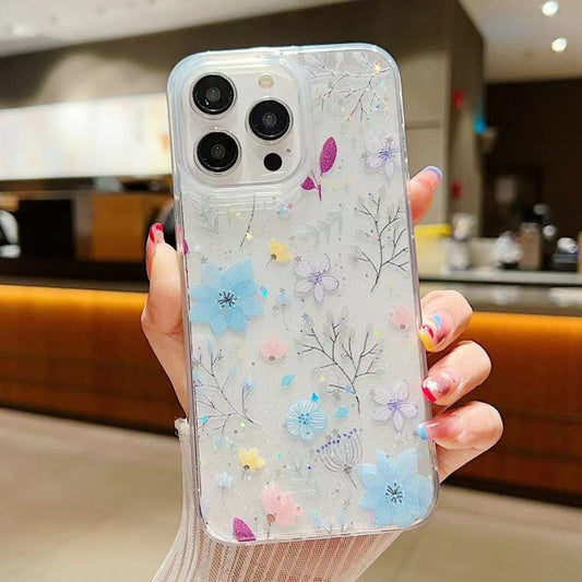 For iPhone 14 Pro Fresh Small Floral Epoxy TPU Phone Case(D05 Blue Floral) - iPhone 14 Pro Cases by buy2fix | Online Shopping UK | buy2fix