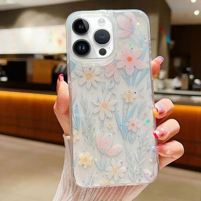 For iPhone 16 Pro Fresh Small Floral Epoxy TPU Phone Case(D03 Floral Pink) by buy2fix