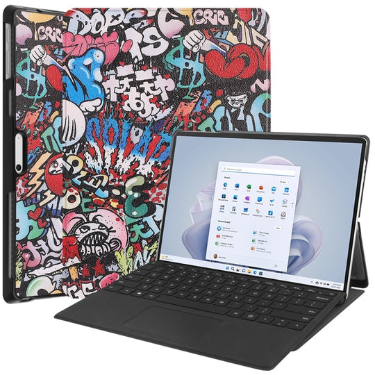 For Microsoft Surface Pro 9 / 10 / 11 JUNSUNMAY Custer Painted Stand Leather Tablet Case(Graffiti)