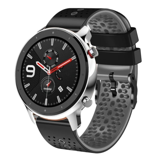For Amazfit GTR 4 22mm Perforated Two-Color Silicone Watch Band(Black+Grey)