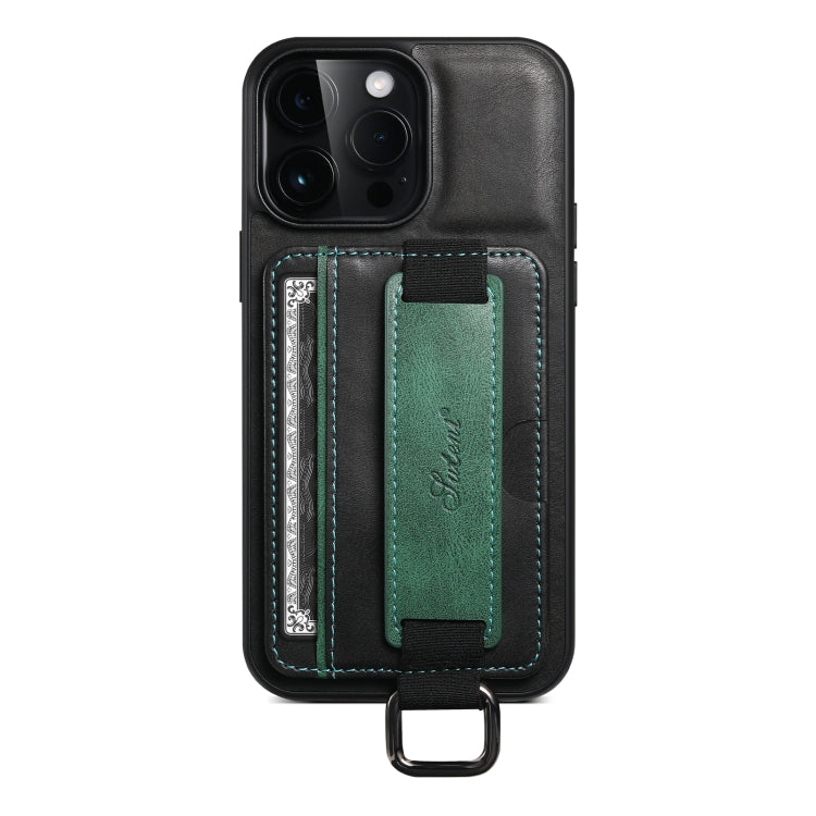 For iPhone 14 Suteni H13 Card Wallet Wrist Strap Holder PU Phone Case(Black) - iPhone 14 Cases by Suteni | Online Shopping UK | buy2fix