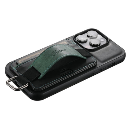 For iPhone 14 Suteni H13 Card Wallet Wrist Strap Holder PU Phone Case(Black) - iPhone 14 Cases by Suteni | Online Shopping UK | buy2fix