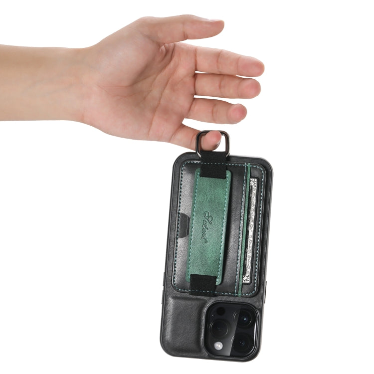 For iPhone 14 Suteni H13 Card Wallet Wrist Strap Holder PU Phone Case(Black) - iPhone 14 Cases by Suteni | Online Shopping UK | buy2fix