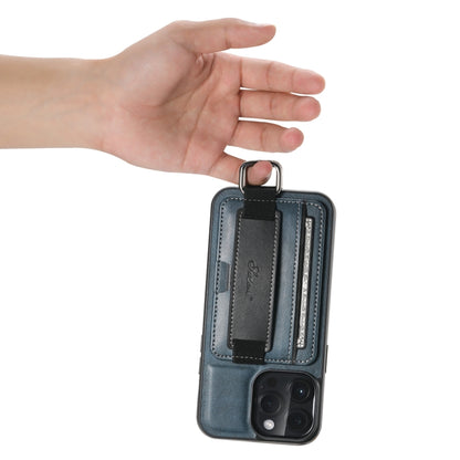 For iPhone 14 Suteni H13 Card Wallet Wrist Strap Holder PU Phone Case(Blue) - iPhone 14 Cases by Suteni | Online Shopping UK | buy2fix