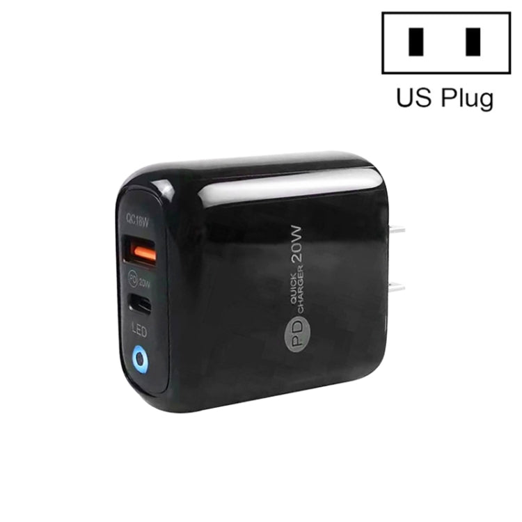 PD04 PD20W Type-C + QC18W USB Mobile Phone Charger with LED Indicator, US Plug(Black) by buy2fix