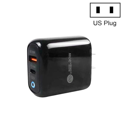 PD04 PD20W Type-C + QC18W USB Mobile Phone Charger with LED Indicator, US Plug(Black) by buy2fix