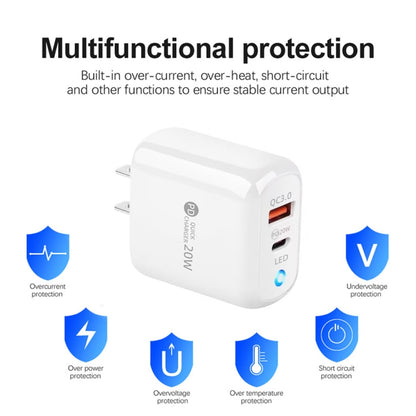 PD04 PD20W Type-C + QC18W USB Mobile Phone Charger with LED Indicator, US Plug(Black) by buy2fix