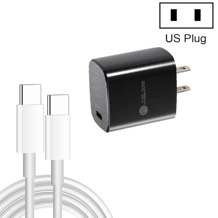 PD11 Single PD3.0 USB-C / Type-C 20W Fast Charger with 1m Type-C to Type-C Data Cable, US Plug(Black) by buy2fix