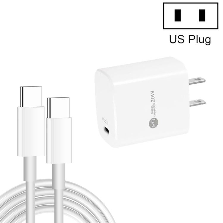 PD11 Single PD3.0 USB-C / Type-C 20W Fast Charger with 1m Type-C to Type-C Data Cable, US Plug(White) by buy2fix
