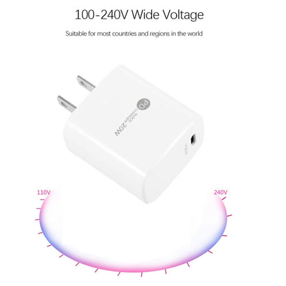 PD11 Single PD3.0 USB-C / Type-C 20W Fast Charger with 1m Type-C to Type-C Data Cable, US Plug(White) by buy2fix