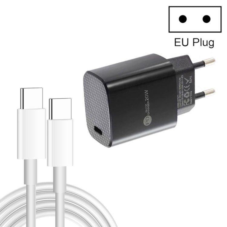 PD11 Single PD3.0 USB-C / Type-C 20W Fast Charger with 1m Type-C to Type-C Data Cable, EU Plug(Black) by buy2fix