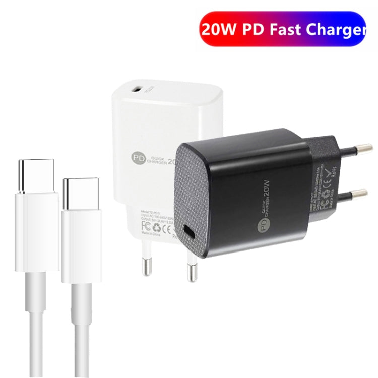 PD11 Single PD3.0 USB-C / Type-C 20W Fast Charger with 1m Type-C to Type-C Data Cable, EU Plug(White) by buy2fix