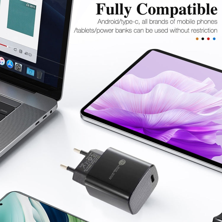 PD11 Single PD3.0 USB-C / Type-C 20W Fast Charger with 1m Type-C to Type-C Data Cable, EU Plug(White) by buy2fix