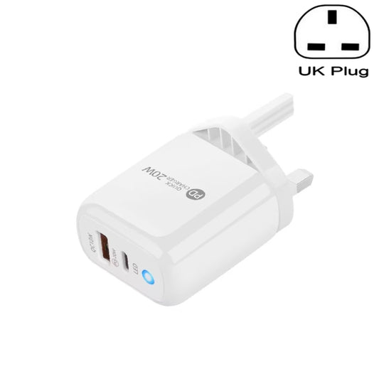 PD04 PD20W Type-C + QC18W USB Mobile Phone Charger with LED Indicator, UK Plug(White) by buy2fix