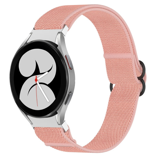 For Samsung Galaxy Watch 4 44mm Nylon Stretch Black Buckle Watch Band(Pink)