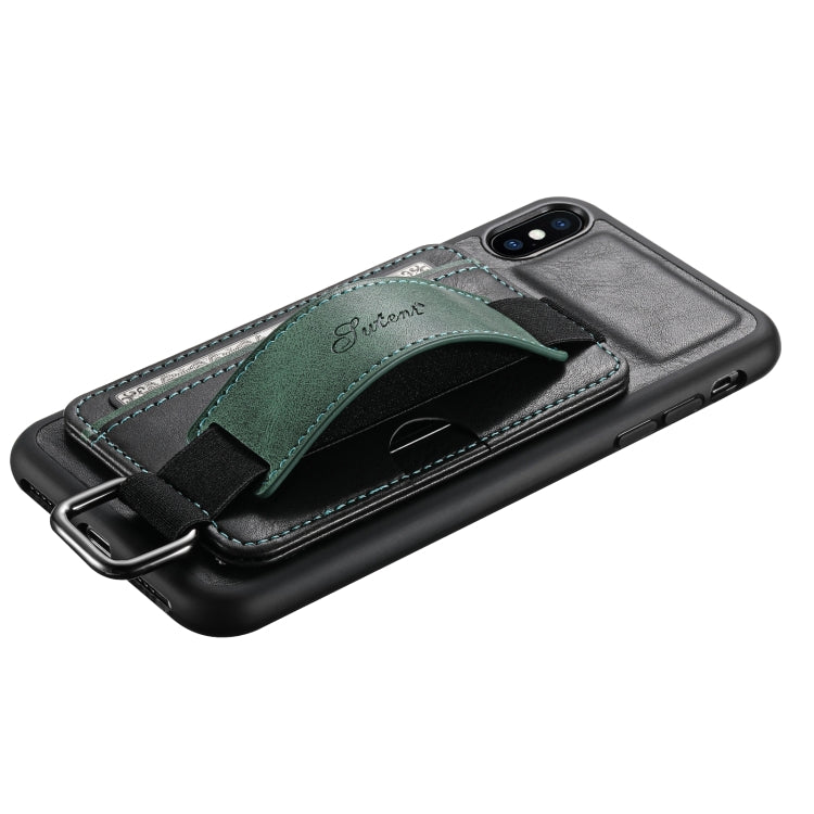 Suteni H13 Card Wallet Wrist Strap Holder PU Phone Case For iPhone XR(Black) - More iPhone Cases by Suteni | Online Shopping UK | buy2fix