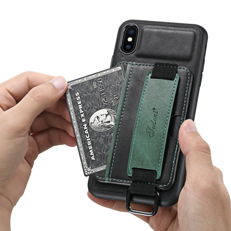 Suteni H13 Card Wallet Wrist Strap Holder PU Phone Case For iPhone XR(Black) - More iPhone Cases by Suteni | Online Shopping UK | buy2fix