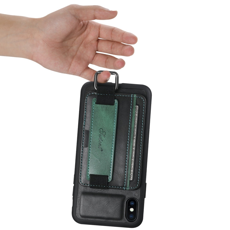Suteni H13 Card Wallet Wrist Strap Holder PU Phone Case For iPhone XR(Black) - More iPhone Cases by Suteni | Online Shopping UK | buy2fix