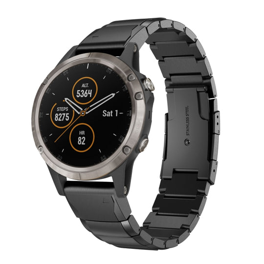 For Garmin Fenix 5 Plus 22mm Tortoise Shell Stainless Steel Watch Band(Black)
