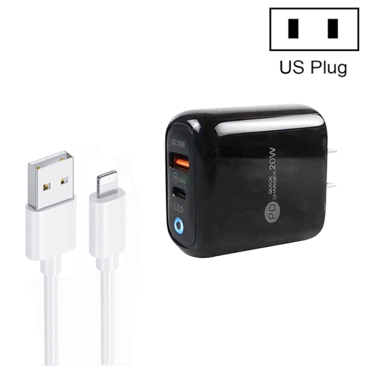 PD04 Type-C + USB Mobile Phone Charger with USB to 8 Pin Cable, US Plug(Black) by buy2fix