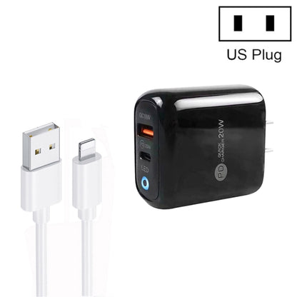 PD04 Type-C + USB Mobile Phone Charger with USB to 8 Pin Cable, US Plug(Black) by buy2fix