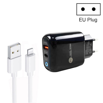 PD04 Type-C + USB Mobile Phone Charger with USB to 8 Pin Cable, EU Plug(Black) by buy2fix