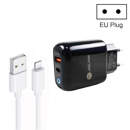 PD04 Type-C + USB Mobile Phone Charger with USB to 8 Pin Cable, EU Plug(Black) by buy2fix