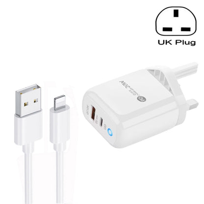 PD04 Type-C + USB Mobile Phone Charger with USB to 8 Pin Cable, UK Plug(White) by buy2fix