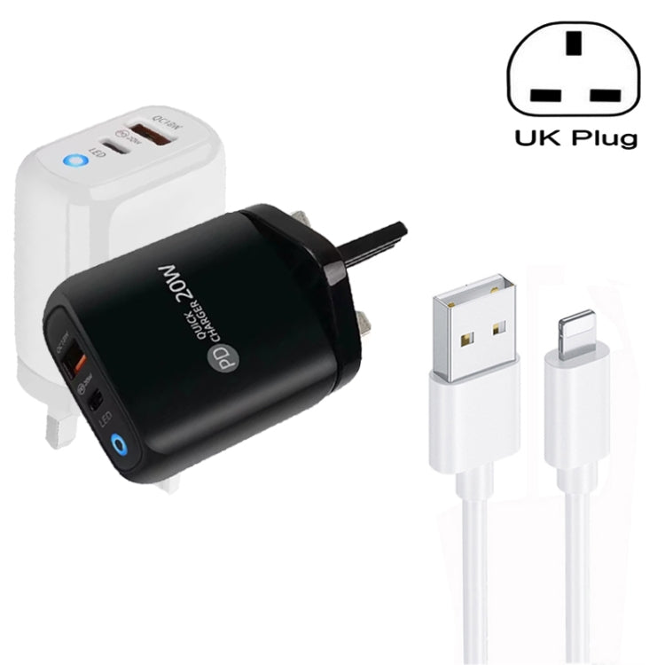 PD04 Type-C + USB Mobile Phone Charger with USB to 8 Pin Cable, UK Plug(White) by buy2fix