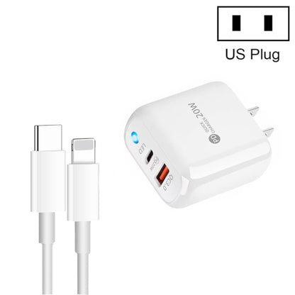 PD04 Type-C + USB Mobile Phone Charger with Type-C to 8 Pin Cable, US Plug(White) by buy2fix