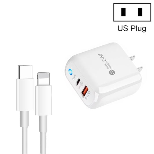 PD04 Type-C + USB Mobile Phone Charger with Type-C to 8 Pin Cable, US Plug(White) by buy2fix